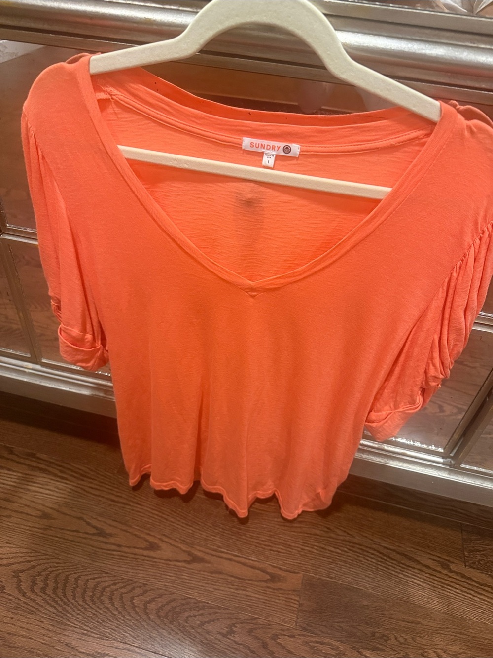 Sundry Women's V-Neck Short Sleeve Tee in Bright Orange